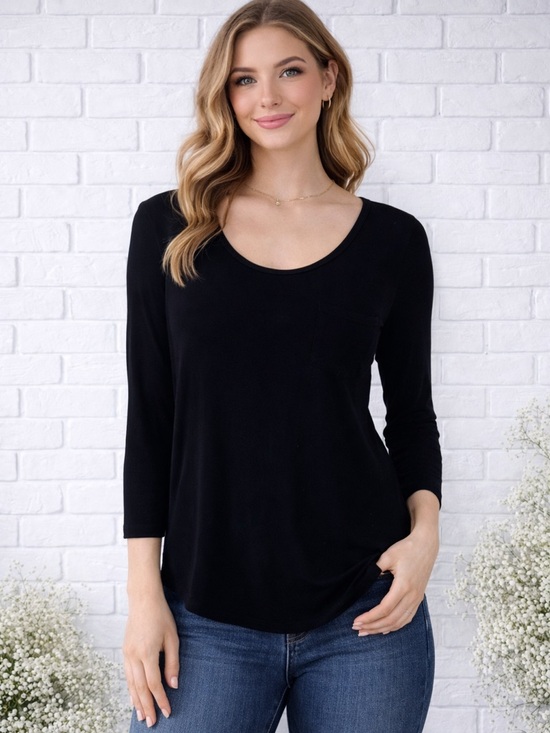 Ag Adriano Goldschmied Tops - Ag Adriano Goldschmield Black Jaxon 3/4 sleeve Scoopneck Tee Size S